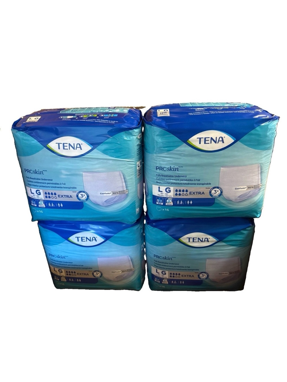 Tena sz Large, Extra Absorbency Underwear - unisex 64 total briefs - new sealed